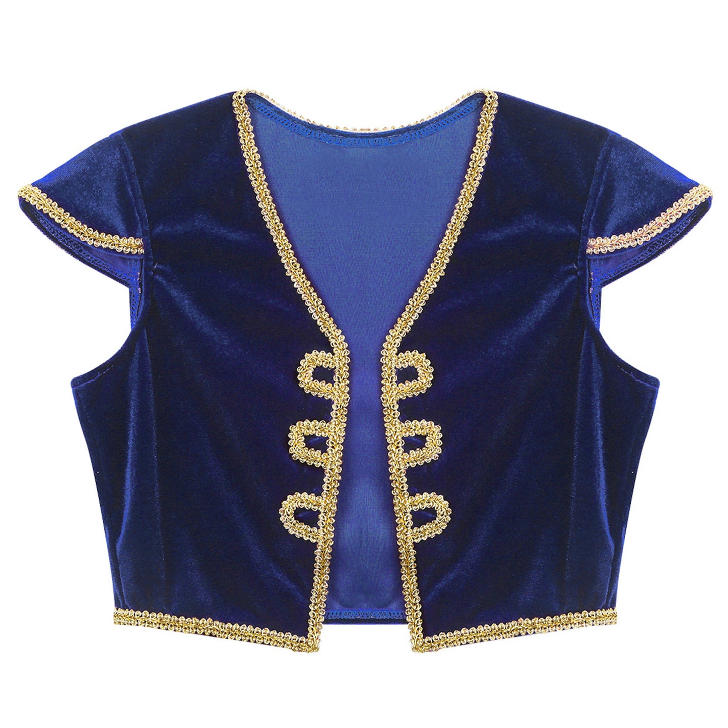 Kids Boys Arabian Prince Costume Cap Sleeve V Neck Braided Trimming Vest Waistcoat for Halloween Cosplay Theme Party Clothes