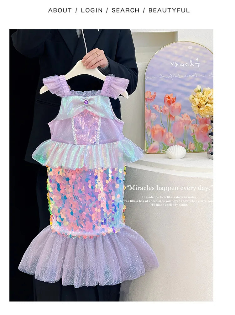 Mermaid Princess Dress Carnival Birthday Party Dress Halloween Mermaid Costume Girl Princess Costume Sequined Fishtail Skirt