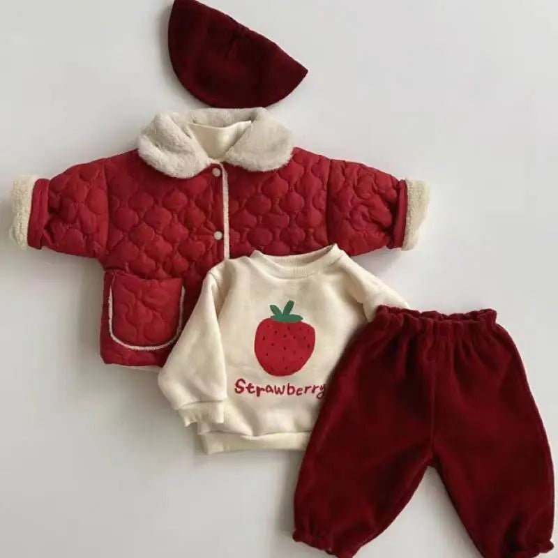 Autumn Winter Ins Children Plus Velvet Thicken Cotton Coat Girl Baby Fashion Solid Lapel Tops Kid Boy Fleece Warm Casual Jacket