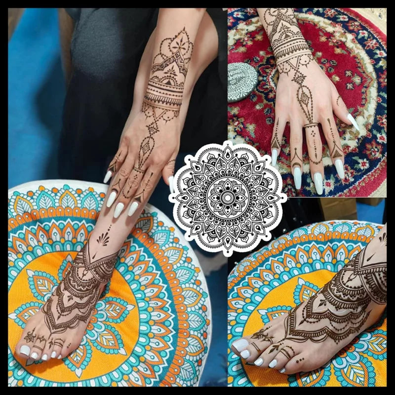 SUANGL Temporary Henna Tattoo Kit 3 Colors Black Brown Red with Stencils for Beginners Professionals Party Gift Set