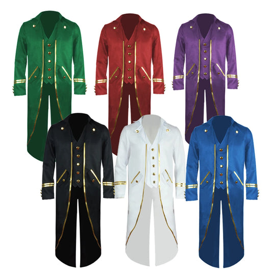 Halloween Costume Men Tuxedo Medieval Vintage Costume Male Mid-Length Punk Vintage Gilt Tuxedo Stage Performance Clothing