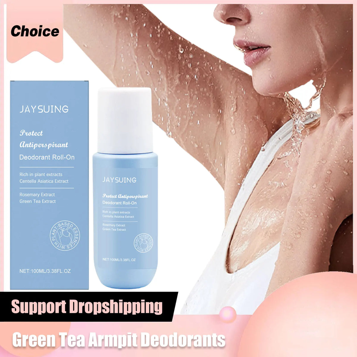 Body Deodorant Roll-On Green Tea Anti-Perspirant Reduce Armpit Sweat Remove Odor Refreshing Moisturizing Lasting Aroma Skin Care