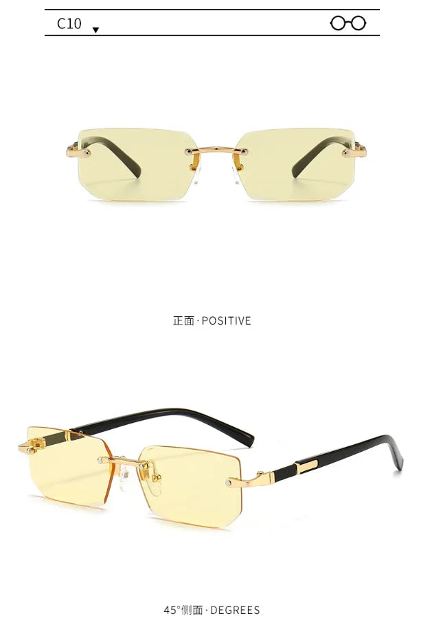 Rimless Sunglasses Rectangle Fashion Popular Women Men Shades Small Square Sun Glasses For Female Male Summer Traveling Glasses