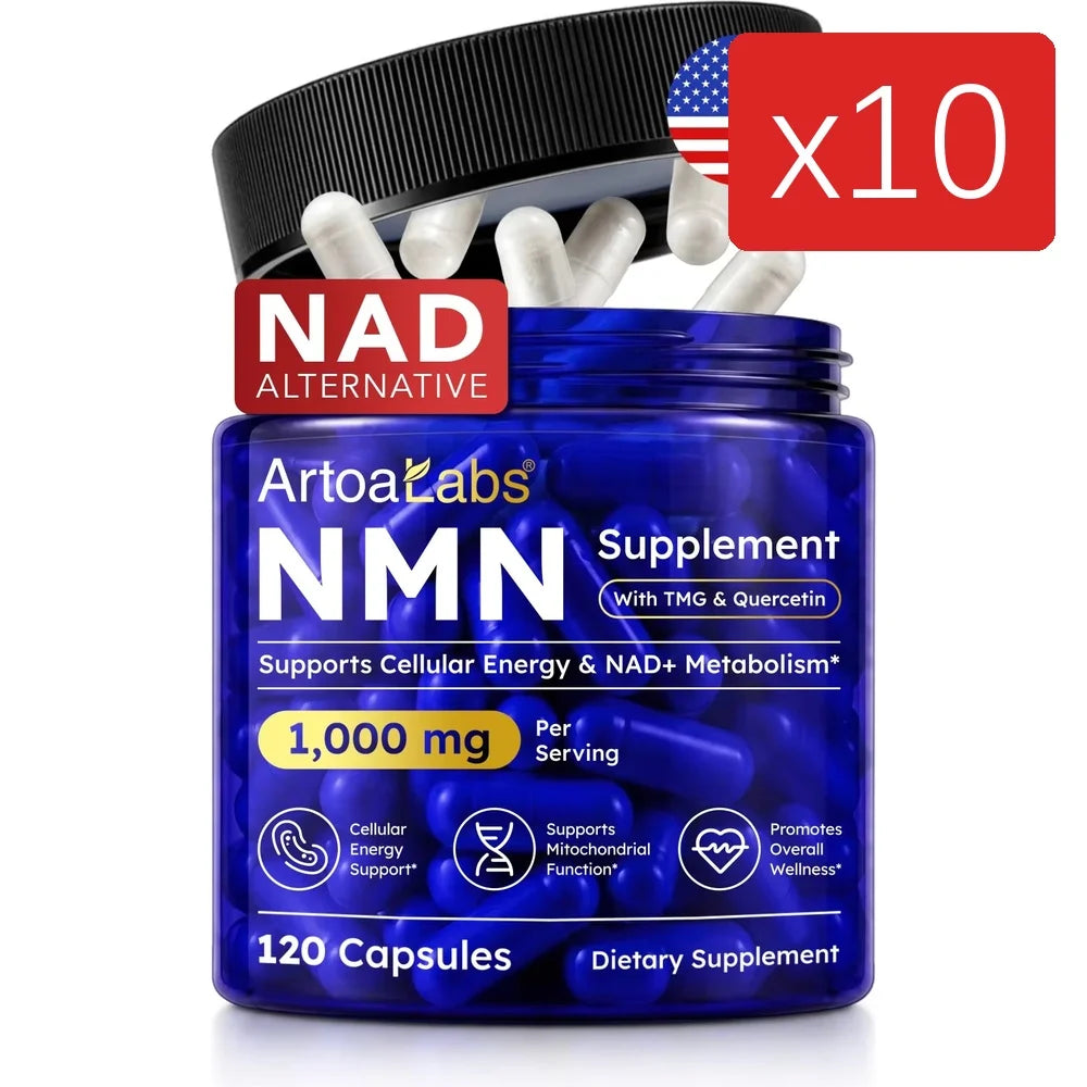 ArtoaLabs NMN Capsules 1000mg with TMG & Quercetin Supports Anti Aging, DNA Repair, NAD+ Metabolism, Cellular Energy | 120 Count