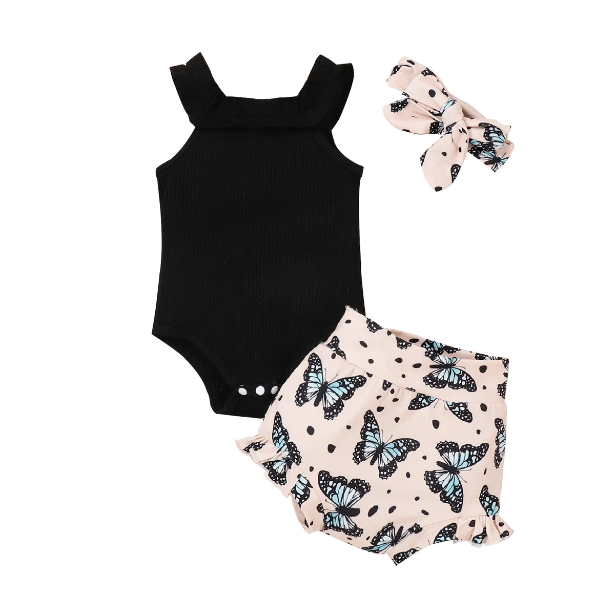 Summer Boys and Girls Are Comfortable and Cute 0-1 Years Old, Three-Piece Set with Pit Strip Suspenders + Shorts