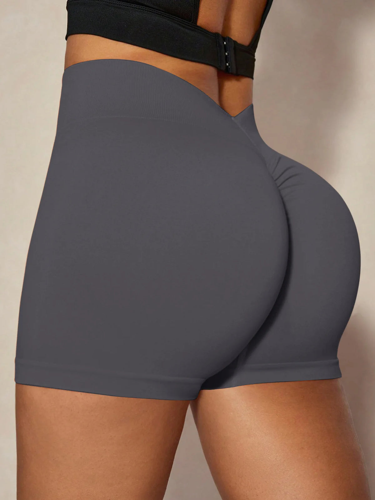 Women V Back Gym Shorts Solid Outdoor Athletic Scrunch Workout Biker Yoga Pants Leggins Sports Fitness Short Tights Elastic