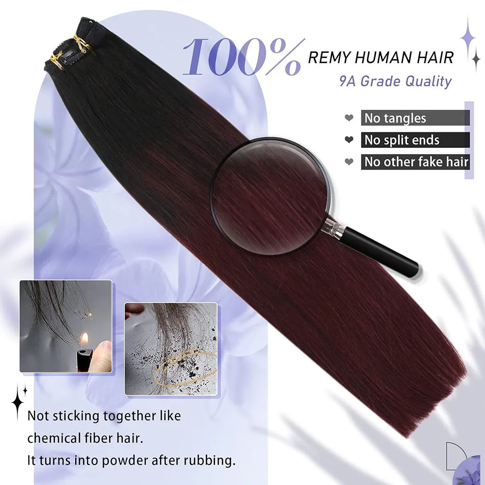 1B/99J Burgundy Ombre Straight Clip In Human Hair Extensions 100% Remy Human Hair Clip In 110g 8Pcs/Set Full Head For Women