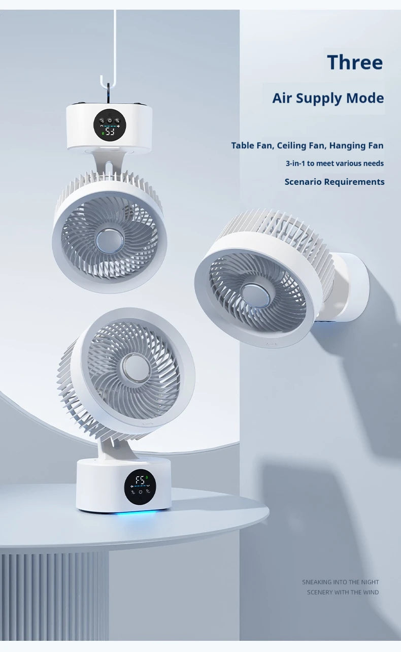 2026 New Upgrade Portable Rechargeable USB Wall Hanging Fan Remote Control Folding Shaking Head Fan With Nightlight Air