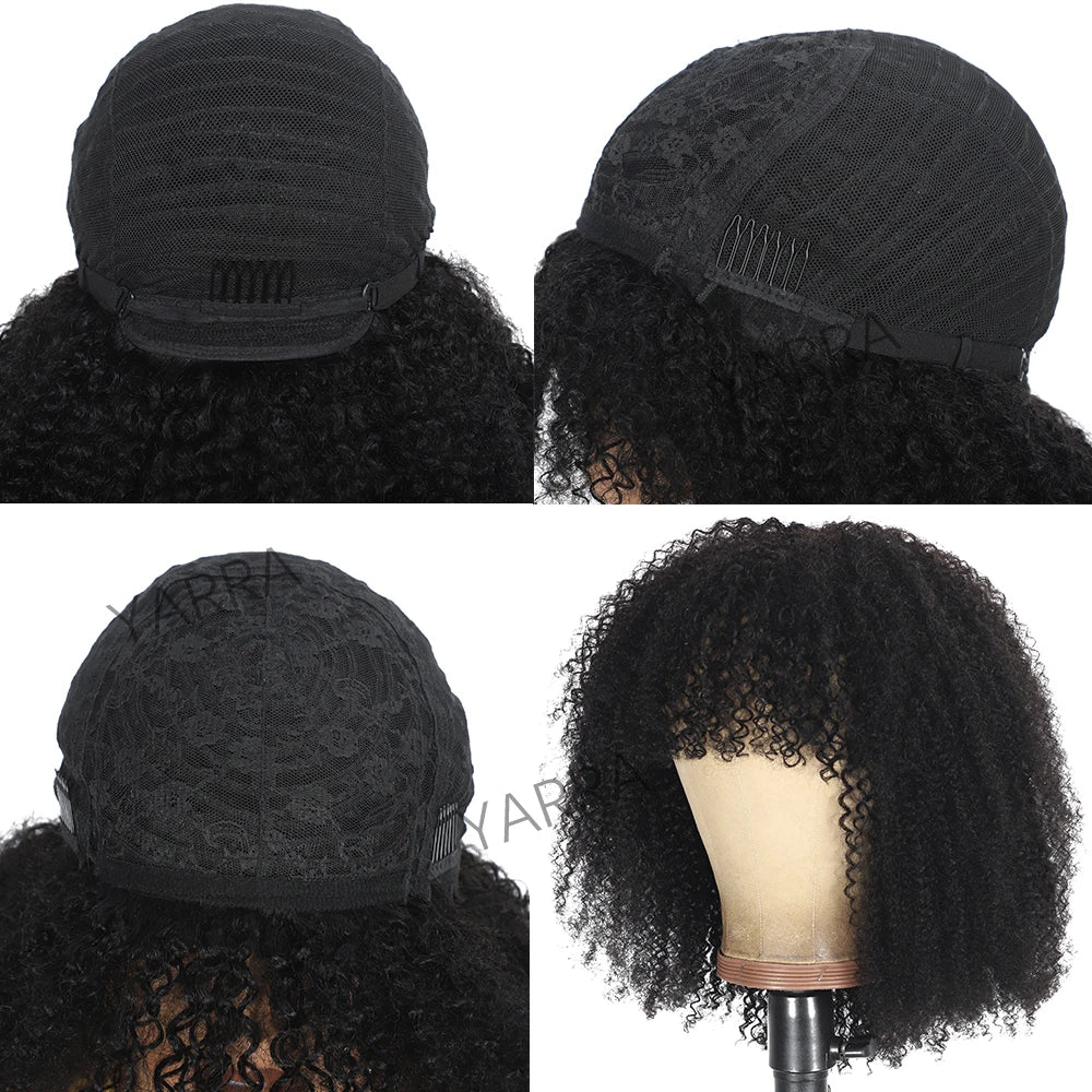 180 250 Density Afro Kinky Curly Human Hair Wigs With Bang For Black Women Brazilian 100% Human Hair Remy Full Machine Made Hair