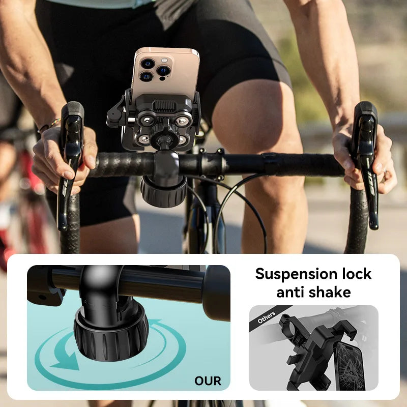 New Motorcycle Phone Mount with Vibration Dampener - 30s Tool-Free Install & Quick Lock, Universal for Bike/MTB, Fit 4-7" Phones