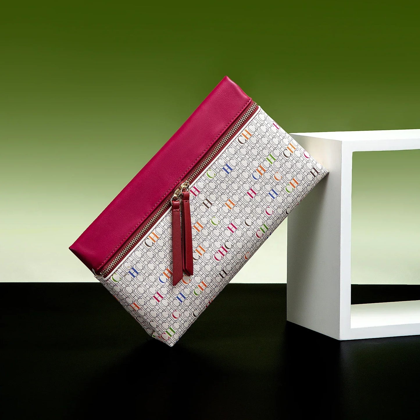 CH Clutch Bag Women Colorful Logo Print Zipper Evening Purse PU Leather Top Flap Handbag For Party Wedding Bolsos
