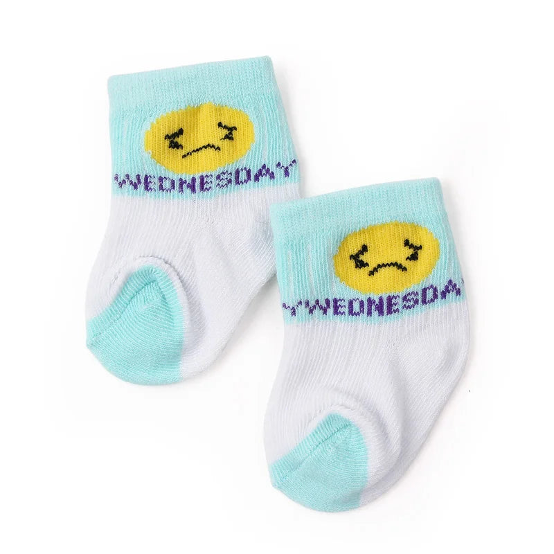 7 Pairs Set for Baby Socks Soft Cotton Cute Animal Smile Face Spring and Autumn for 0-6 Months Toddler Boys and Girls W0040W0052