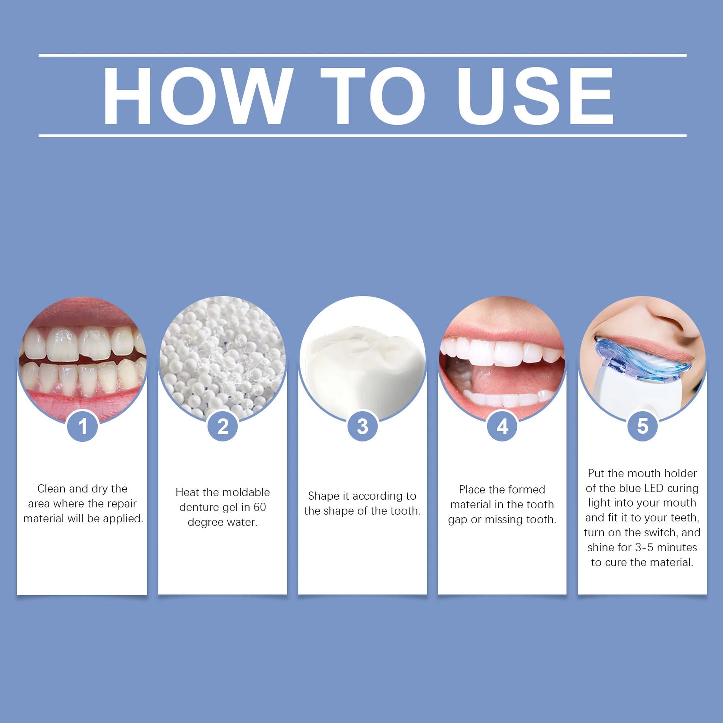 Teeth Whitening Kit Portable Teeth Cleansing Device Mild Tooth Filling Home Convenient Blue LED Curing Light Dental Repair Kit