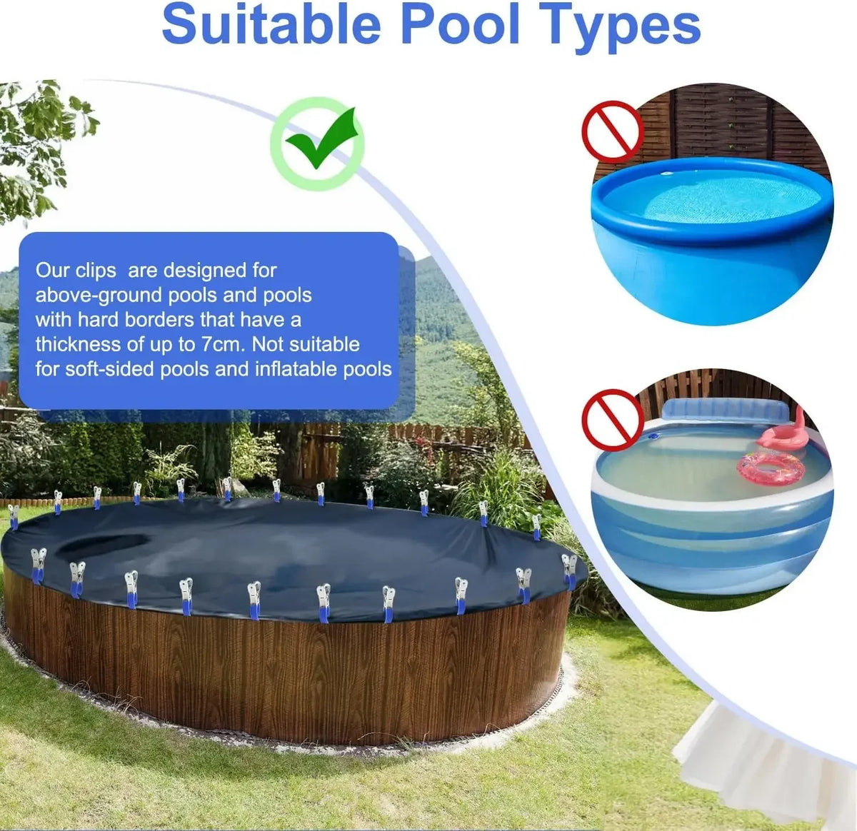 12/6pcs Durable Stainless Steel Pool Cover Clips with Blue/Black Plastic Handle - Suitable for Ground Pool Covers