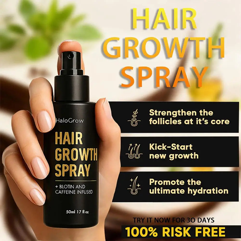 HaloGrow Hair Growth Spray Biotin Caffeine Castor Oil Infused Reduce Hair Loss Ginger Strengthen Root Advanced Hair Growth Spray