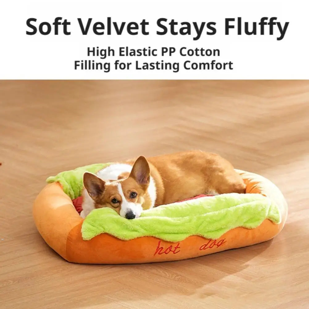 Pet Hot Dog Kennel Cute Cartoon Sausage Kennel Warm Comfortable Cat Dog Bed Sofa Removable Washable Pet Mat Pet Puppies Supplies
