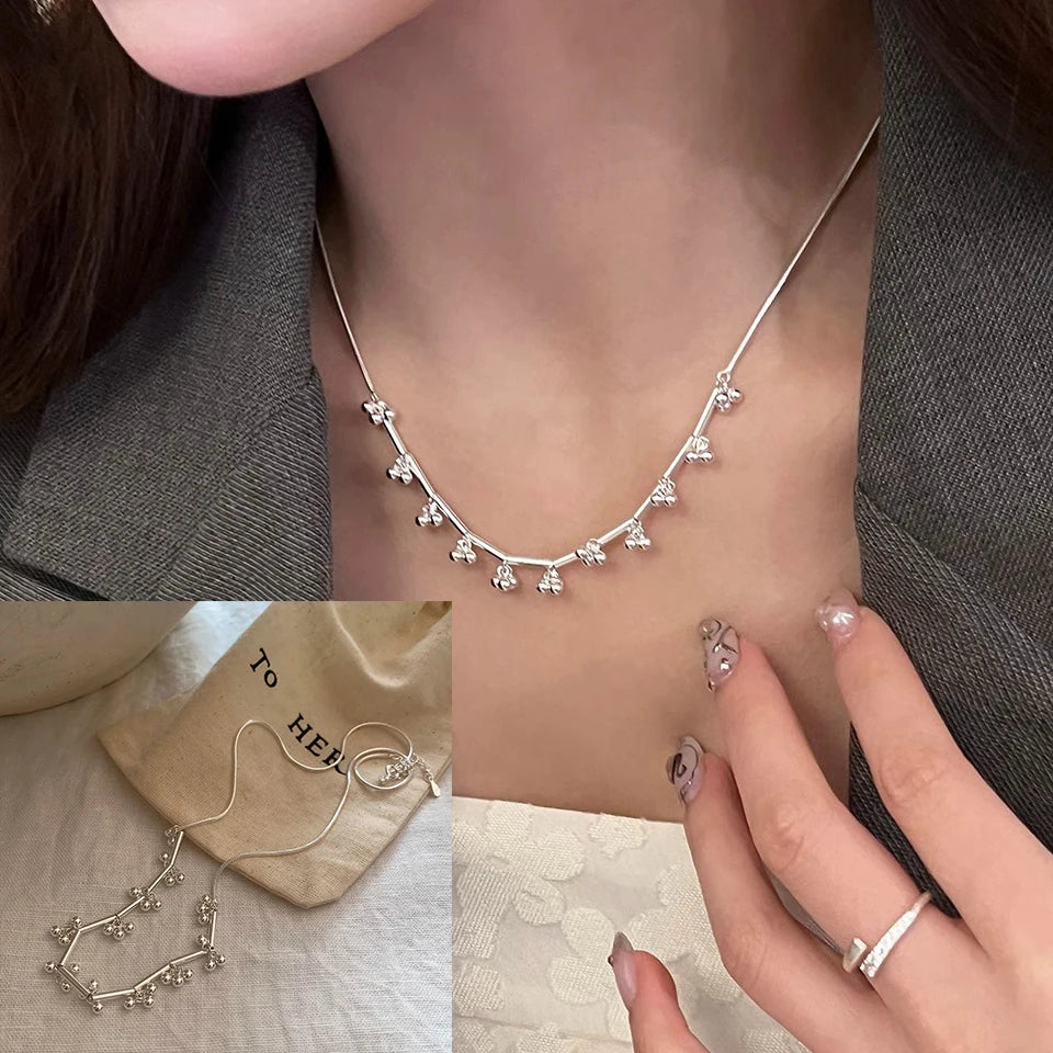 VENTFILLE  925 Sterling Silver Black Agate Necklace for Women Girl Snake Bone Chain Water Drop Jewelry Gift Dropshipping