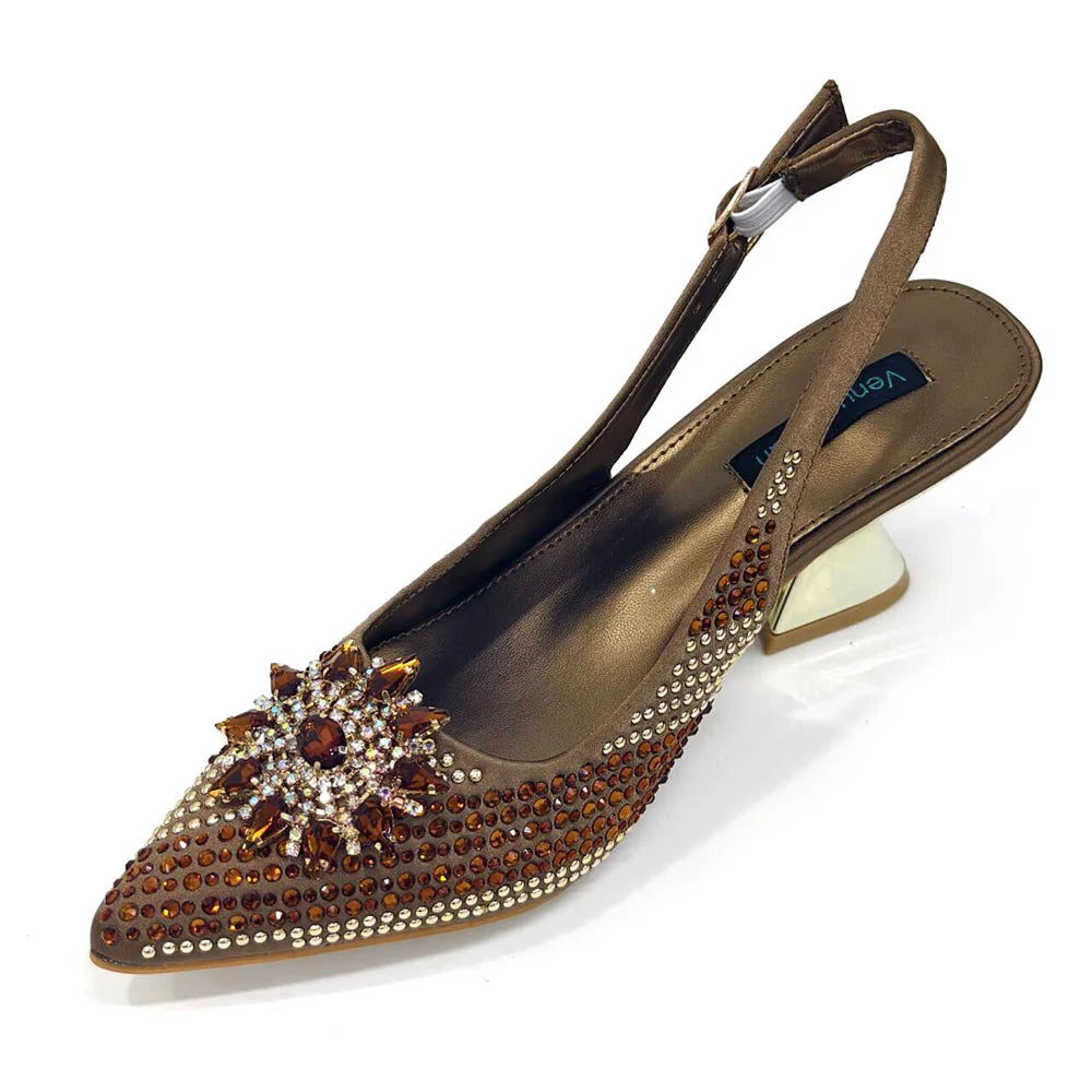 2024 New Designer Specials Italian Women Heels Shoes and Bag Set Royal Purple Color Comfortable With Rhinestone for Party