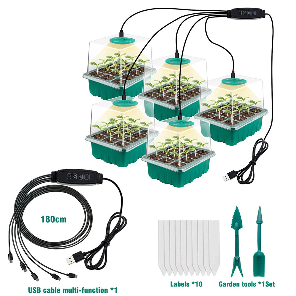 Plants Seed Starter Trays With Grow Light 12 Holes Per Tray Nursery Pots Lights For Home Plant Greenhouse Growing Trays