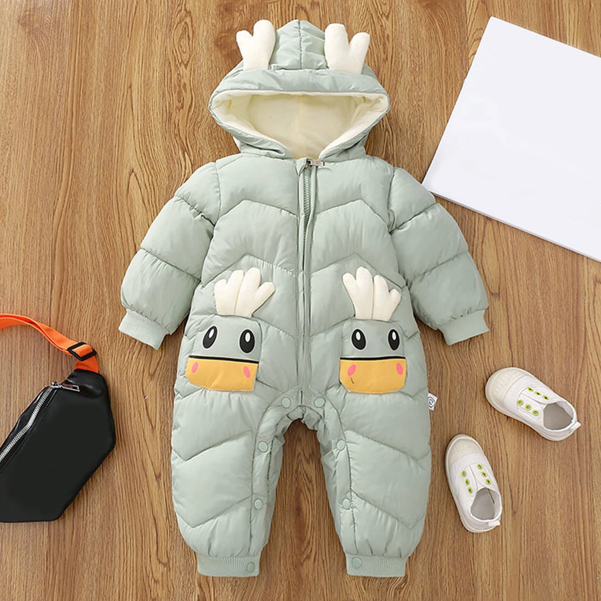Toddler Kids Winter Rompers,Girls Down Cotton Jacket,Fleece Hood Jumpsuits,Winter Children's Overalls,Boys Snowsuits with Pocket