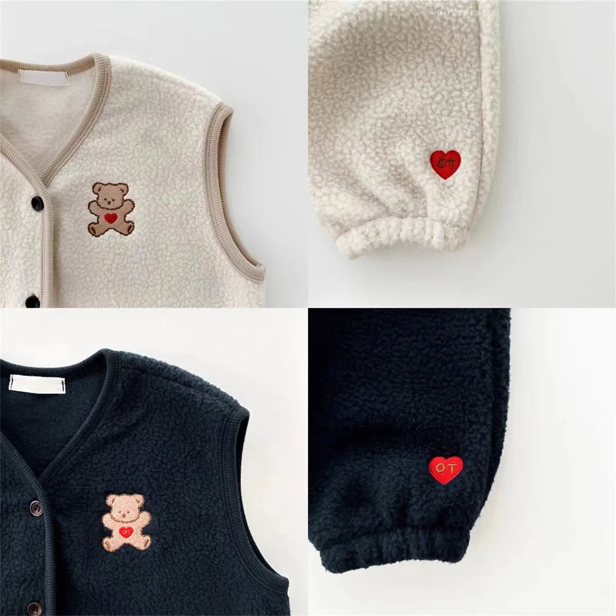 Winter New Baby Sleeveless Clothes Set Infant Girl Cartoon Bear Fleece Vest + Casual Pants 2pcs Suit Kids Boy Thick Warm Outfits