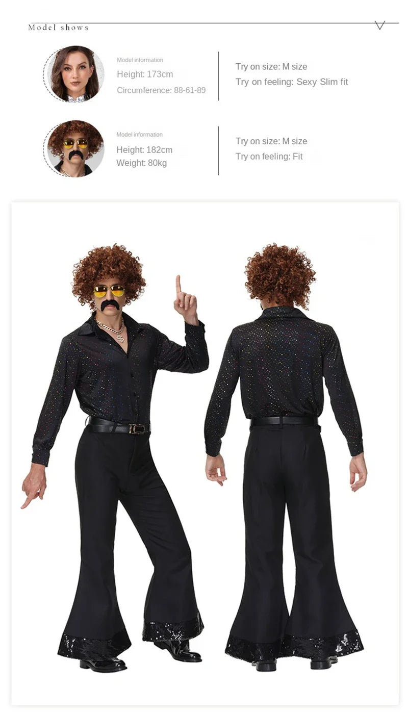Halloween 70's Disco Couple CostumeCosplay Costumes Vintage 80's Hippies Costume Men Women Music Festival Party Outfits