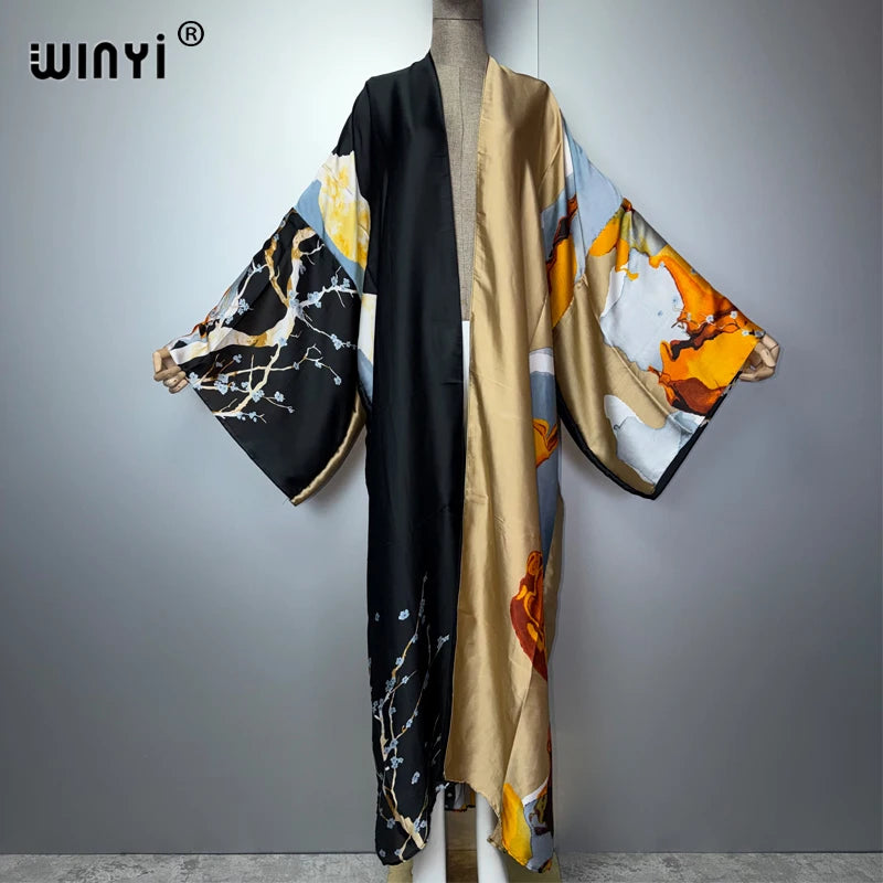 Kimonos verano Women sukienka Print Long Sleeve Cardigan Female Blouse Loose Casual beach Cover Up boho dress party kaftan