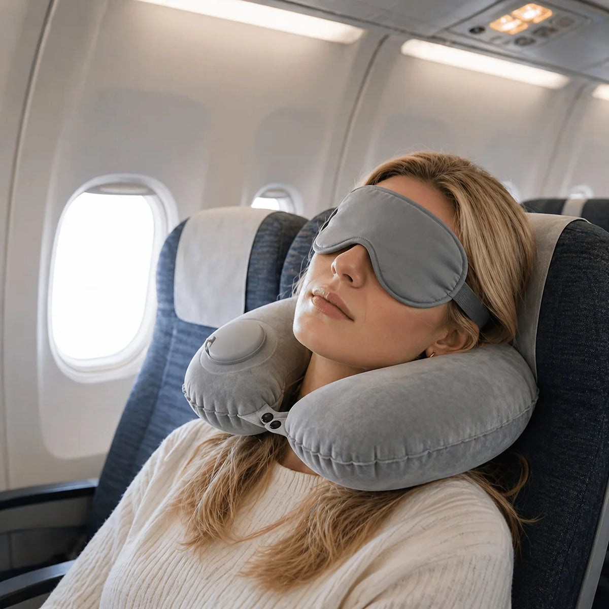 SPDJUMPER Inflatable Travel Neck Pillow, U-Shaped Portable Pillow with Storage Bag for Airplane, Car, Office & Home