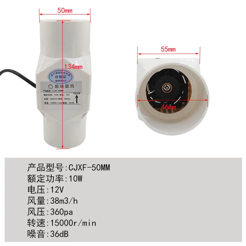 Ventilador De Escape De Velocidad Ajustable Bathroom Duct, Smoke Moxibustion 12V, Cocina, Inodoro 20mm 25mm 32mm 40mm 50mm