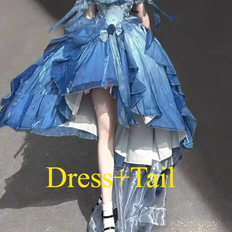 Dophee Flower Wedding Dress Lolita Purple Trailing Princess Dress Sexy Off Shoulder Short Sleeve Graduation Long Puffy Dresses