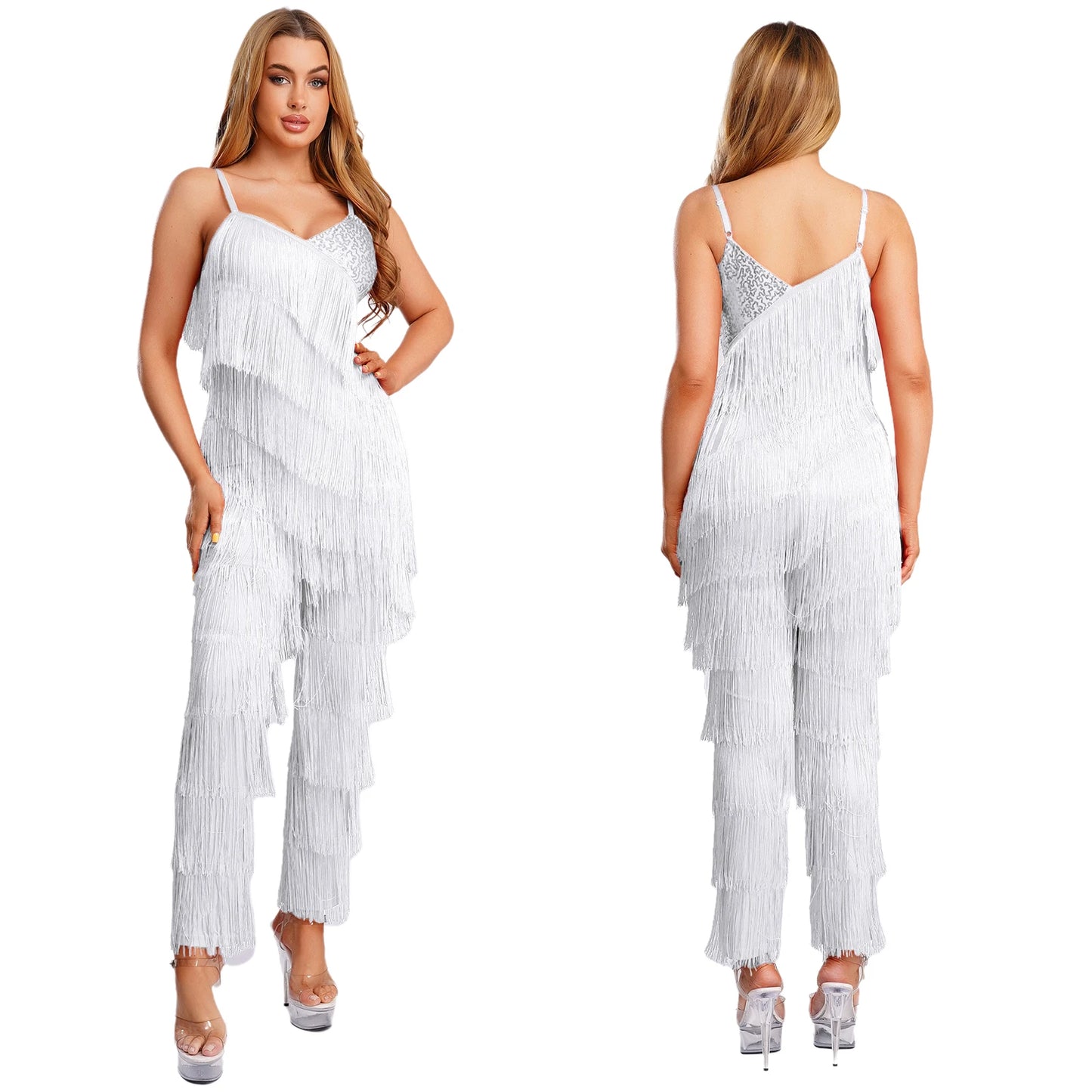 Halloween Hippie Costume womne Vintage 70s Disco Stage Performance Dancing Jumpsuit Singer Sequins Tassel Tango Cha-cha Costumes