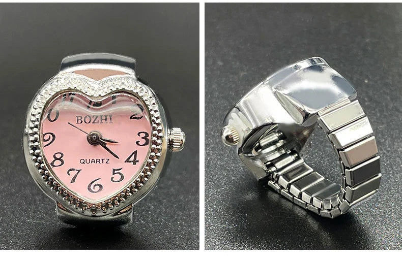 Kiss Jewelry Women Men Creative Heart Shape Clock Quartz Watch Rings Couples Elastic Strap Alloy Dial Watches Finger Ring Gift