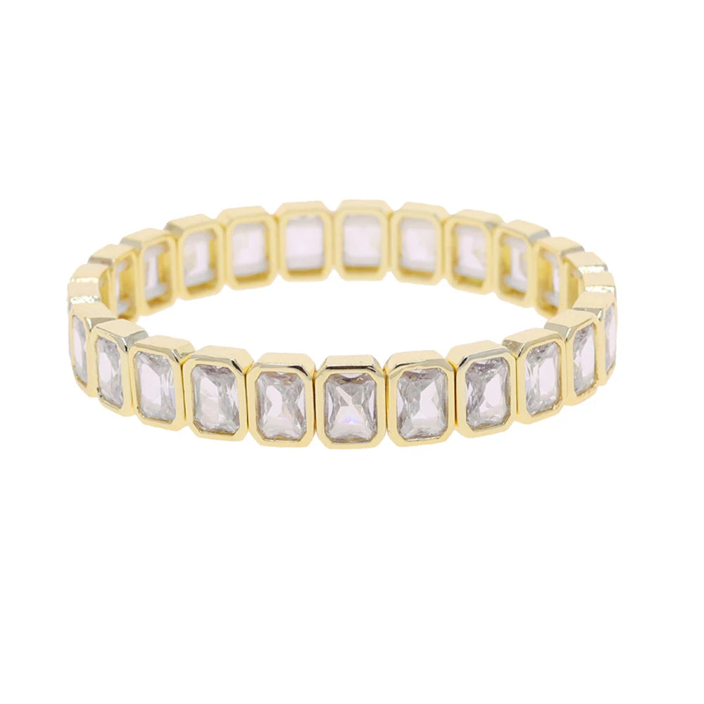 New Iced Out Bling CZ Geometric Stretchy Stretch Double Tennis Chain Bracelet Adjusted Size Bangle For Women Fashion Jewelry