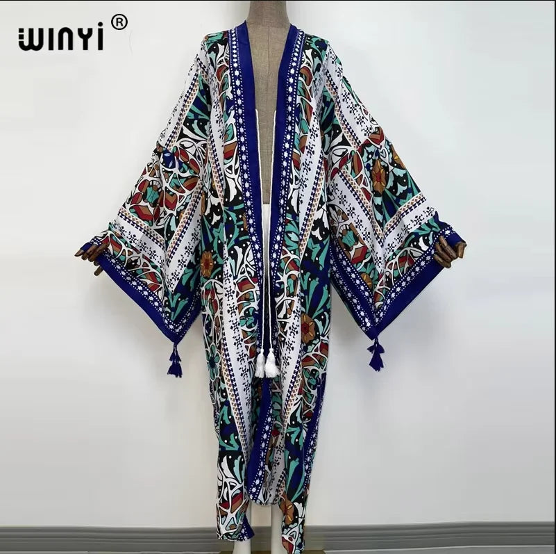 WINYI print summer maxi dress Muslim Abaya Lady beach cover up muslim woman dresses Beachwear fashion Kaftan abaya dubai luxury