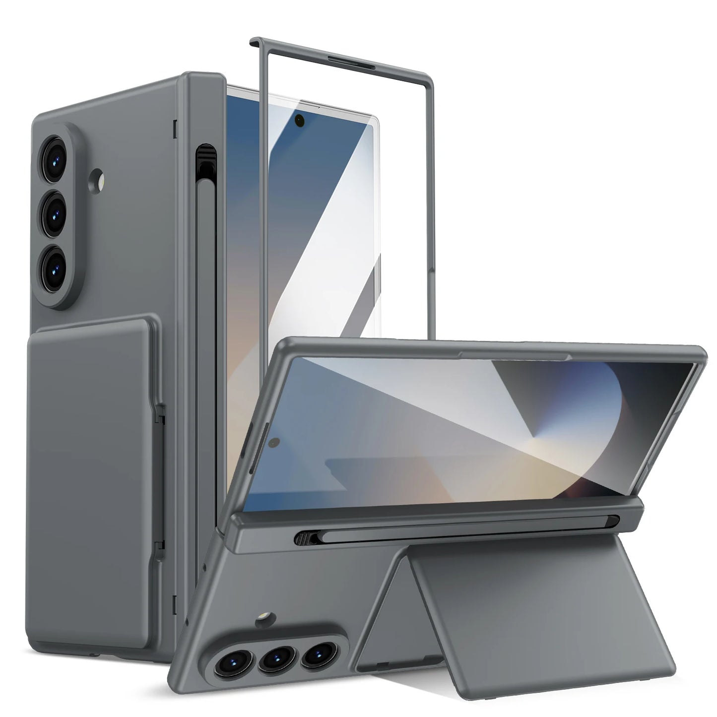 Case For Galaxy Z Fold 8 Ultra 7 6 Card Holder Wallet Kickstand Pen Slot Glass Screen Protector Hinge Shockproof Protective Case