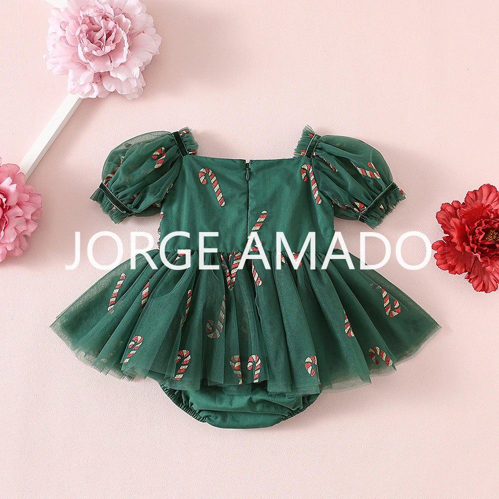 Christmas Summer Baby Girl Sister Matching Outfit Puff Sleeve Big Bow Festive Party Princess Bodysuit Halloween Dresses H2688