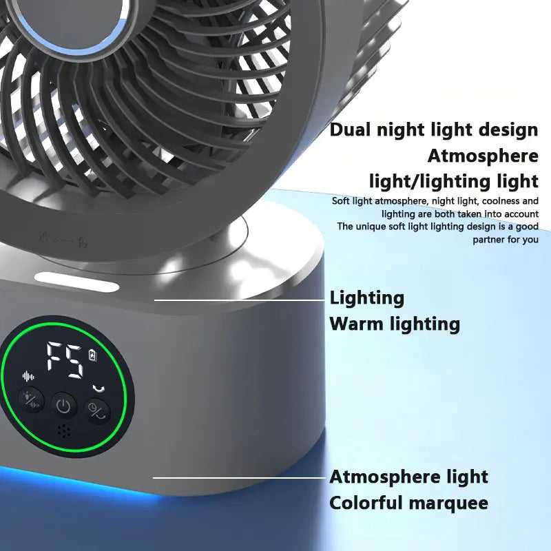 Portable Air Circulation Fan Smart Voice Remote Control USB Rechargeable Desktop Wall-Hanging Shaking Head Fan with Nightlight