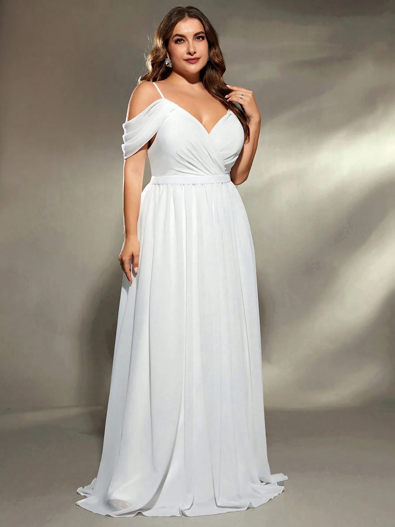 Mgiacy Halter V-neck drop sleeves irregular folding cross chiffon big wedding dress Evening gown Ball dress Party dress Bridesma