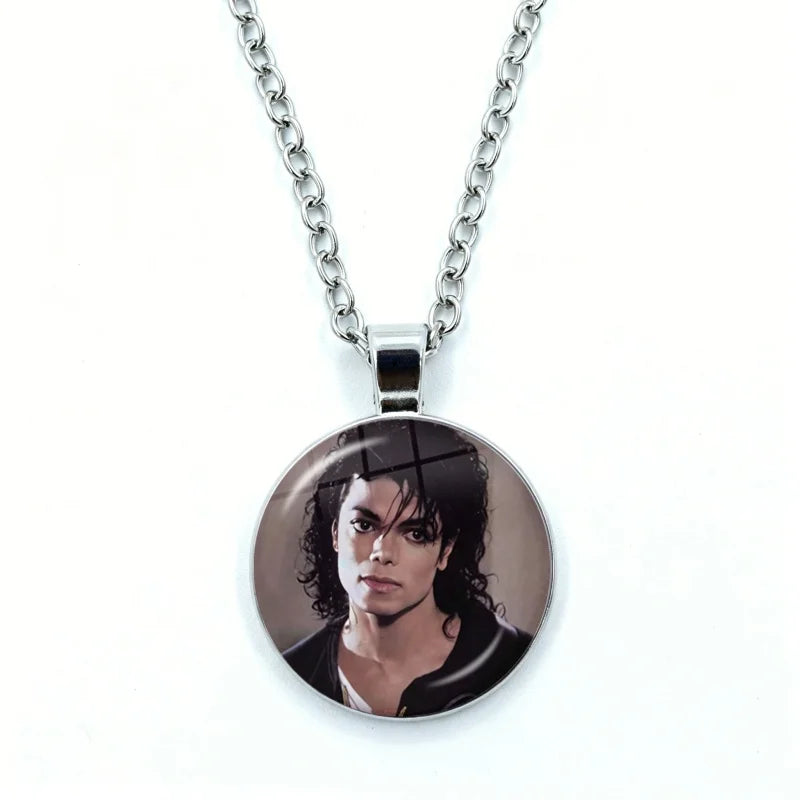 Thriller Dangerous M-Michael J-Jackson Necklace for Women Jewelry Cabochon Glass Pendant Fashion Statement Necklace