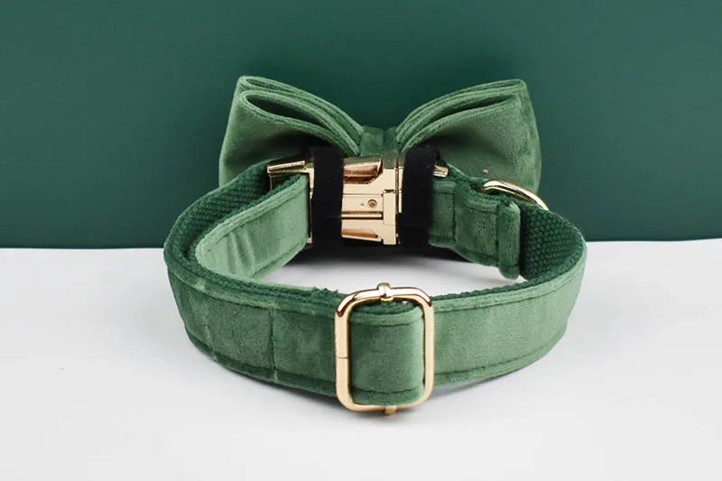 Forest Green Velvet Dog Collar And Leash Set For Dogs Custom Engraved Nameplate Pet Supplies Dog Leash Velvet 39