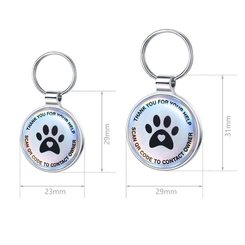 QR Code Dog Tag Multi-Language Smart ID Pendant Metal Key Ring Pet Badge Cat Collar Accessories Plaque for Pets Personalized