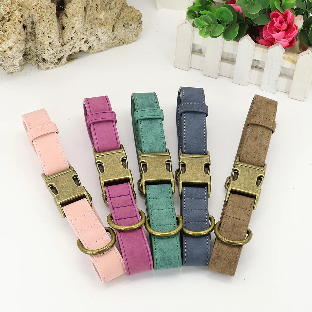 Personalized Dog Collar Customized PU Leather Dogs Collars Pet Name ID Buckle Necklace for Small Medium Large Dogs Pitbull Pug