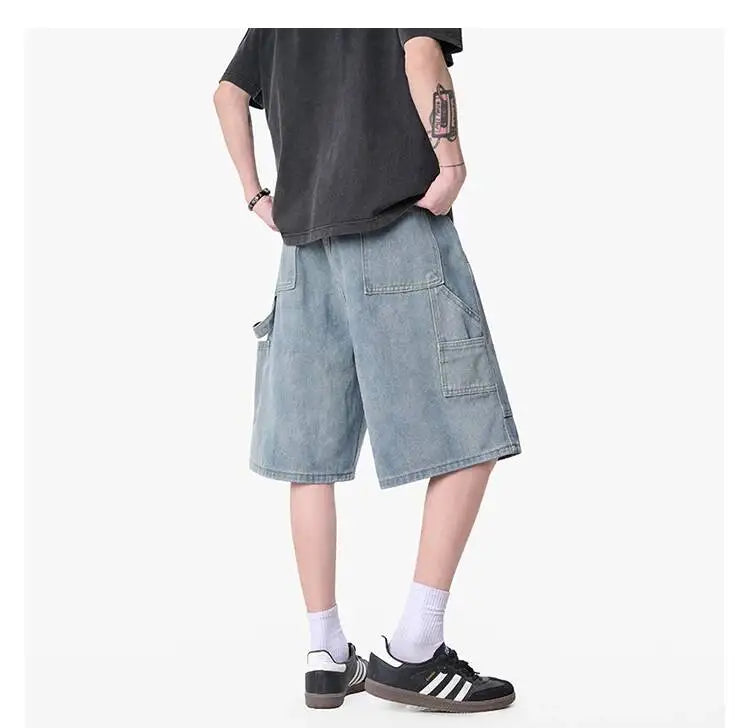 IEFB Workwear Men's Denim Shorts Multi Pocket Wide Leg Baggy Fit Casual Summer Streetwear Casual Cargo Jeans 9X2957