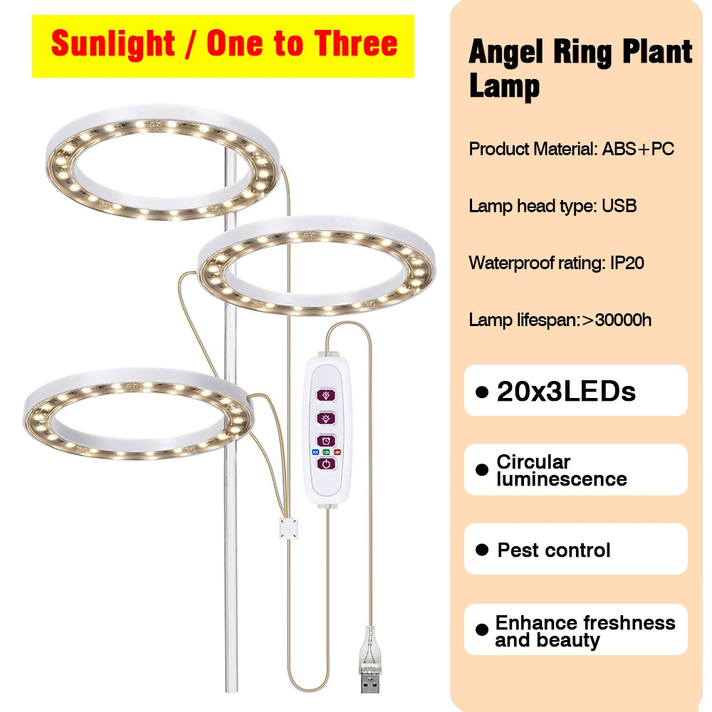 LED Grow Light Full Spectrum with UV IR Angel Ring Phytolamp DC5V USB for Indoor Grow Tent Planting