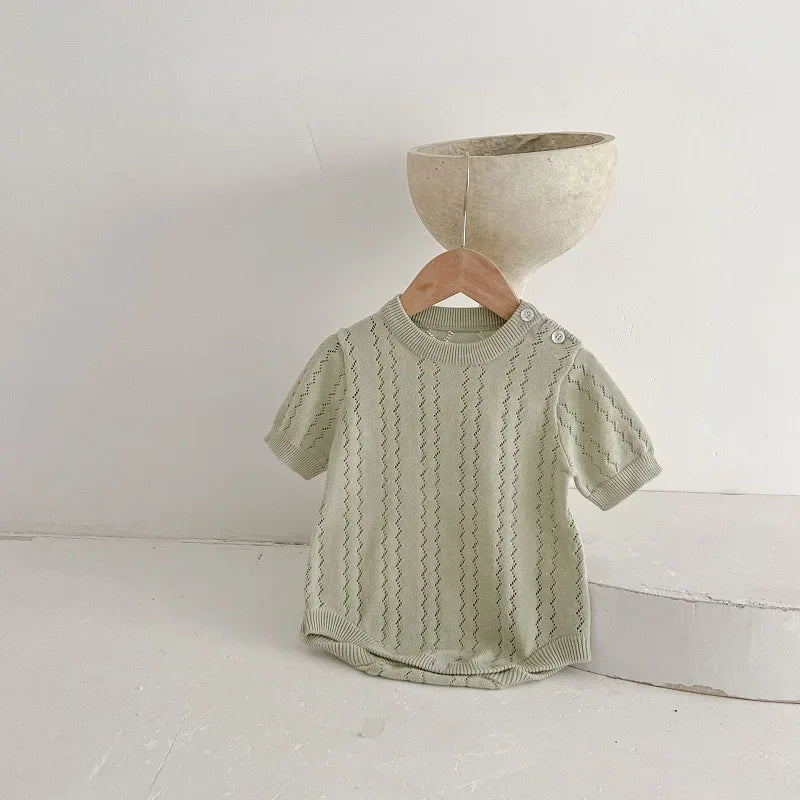 INS Summer Baby Knitwear Romper 0-3Years Newborn Boy Girl Solid Color Short Sleeve O-Neck Knitted Bodysuit One-Pieces Clothes