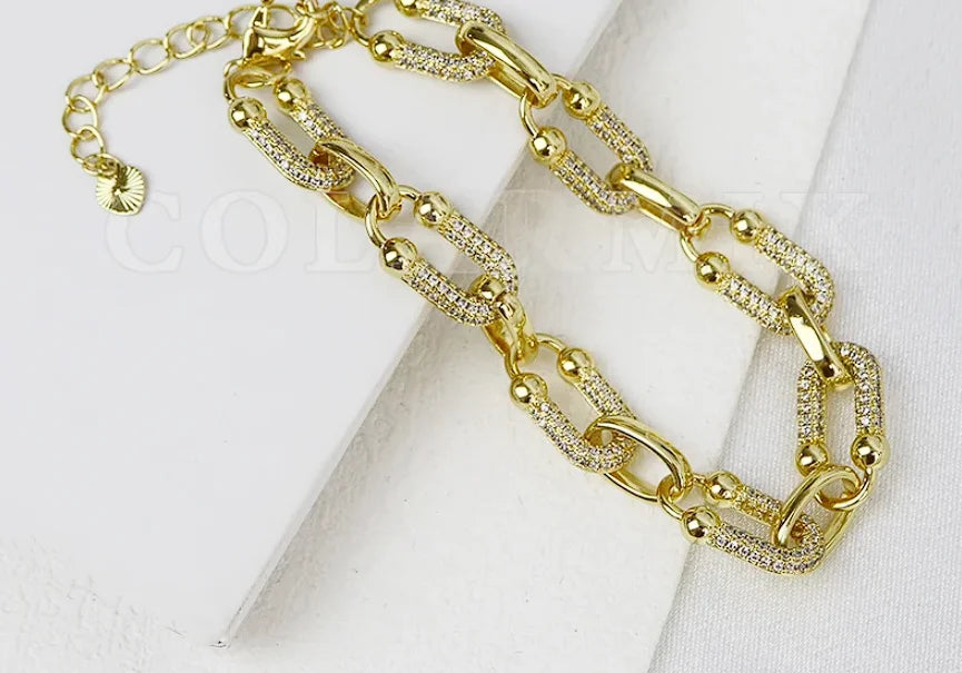 Classic Zircon U Shape Chain 18-K Gold Plated Gold Chains Fashion Jewelry Style  40435
