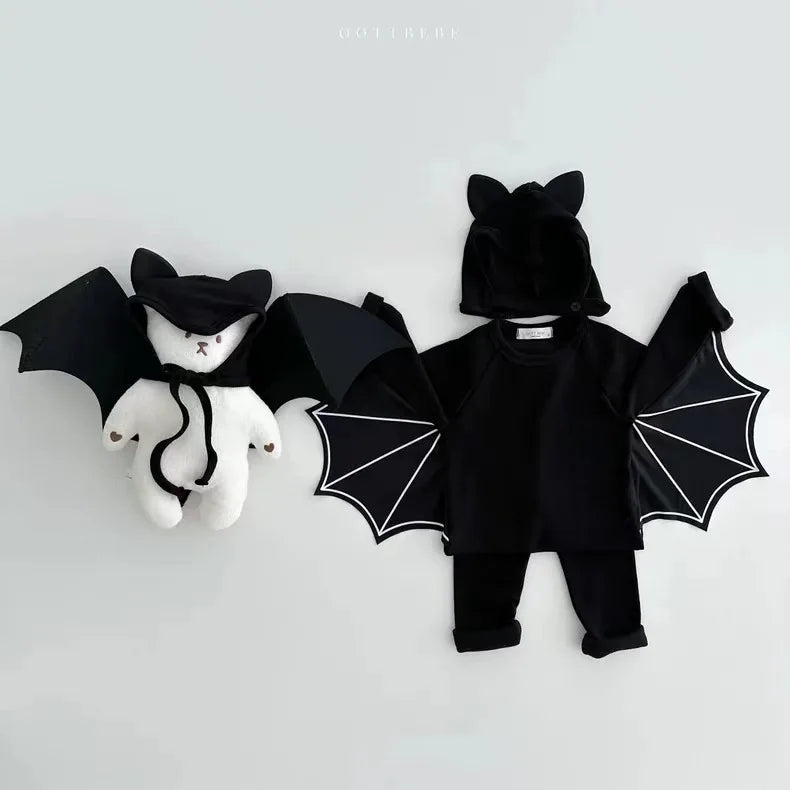 2025 Autumn New Baby Halloween Clothes Set Boy Girl Infant Long Sleeve Bat Tops + Pants + Hat 3pcs Suit Baby Halloween Costume