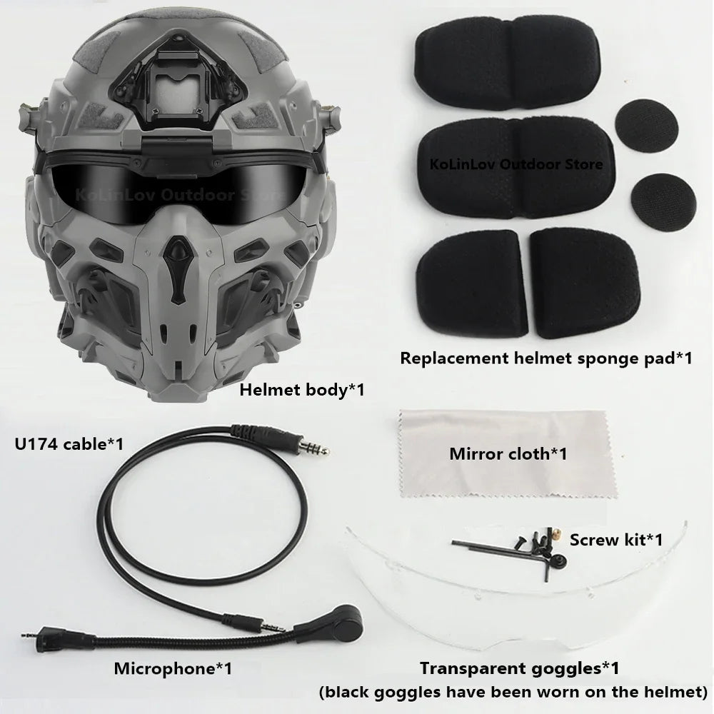 Militar Helmet FAST Helmet Built-in Communication Headset Anti-fog Fan W-Ronin Assault Helmet Detachable Mask Replacement Lens
