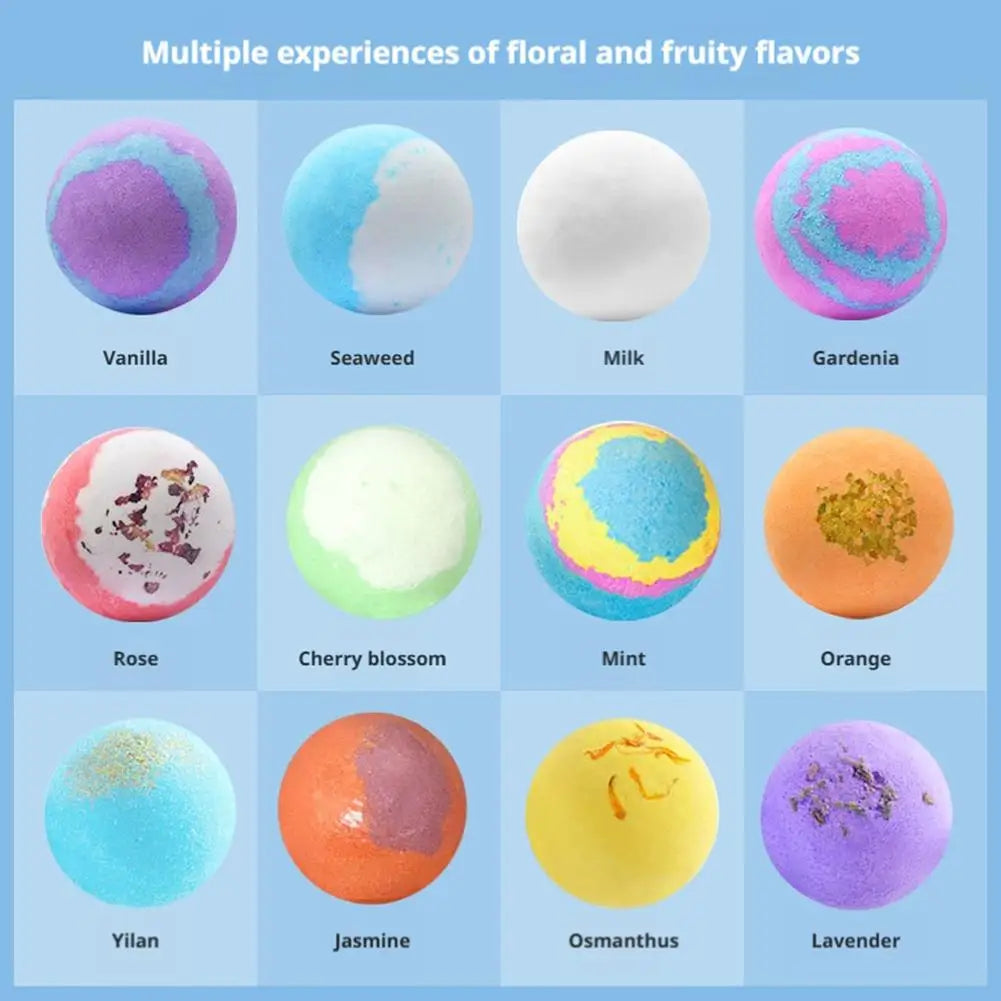 12PCS Flower Fruit Sea Salt Bubble Ball Bath Set with Surprise Toy,Kid Bath Gift Ocean gentle & safe Bath Bubble Ball Set ﻿