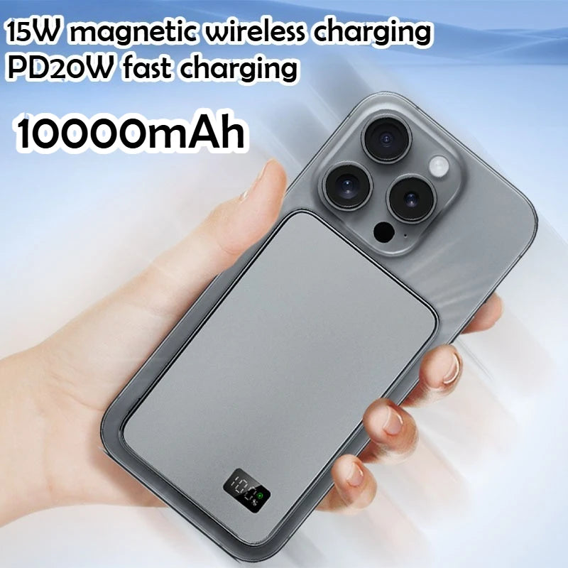 Taepiaai 10000mAh Magnetic Wireless PowerBank Ultra Thin Portable CCC Certified Super Fast Charging LED Display Pack for MagSafe
